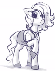 Size: 1740x2214 | Tagged: safe, artist:dimfann, oc, oc only, earth pony, pony, clothes, cute, jewelry, looking at you, monochrome, necklace, ocbetes, shirt, sketch, skirt, smiling, solo