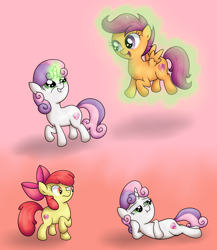 Size: 5902x6811 | Tagged: safe, artist:background basset, apple bloom, scootaloo, sweetie belle, earth pony, pegasus, pony, unicorn, g4, cutie mark crusaders, draw me like one of your french girls, female, filly, gradient background, happy, levitation, lying down, magic, mare, open mouth, smug, sweetie belle's magic brings a great big smile, telekinesis, the cmc's cutie marks