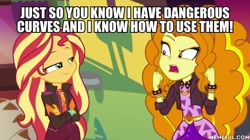 Size: 600x337 | Tagged: safe, edit, edited screencap, screencap, adagio dazzle, sunset shimmer, equestria girls, equestria girls specials, g4, my little pony equestria girls: better together, my little pony equestria girls: sunset's backstage pass, caption, image macro, memeful.com, text