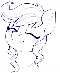 Size: 1206x1462 | Tagged: safe, artist:dimfann, applejack, earth pony, pony, g4, bust, cute, eyes closed, female, happy, jackabetes, mare, missing accessory, monochrome, portrait, sketch, smiling, solo, three quarter view