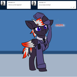 Size: 1280x1280 | Tagged: safe, artist:askavrobishop, oc, oc:bishop, pegasus, pony, comic:askavrobishop, airfield, clothes, feathered wings, female, flight suit, locker room, lockers, mare, solo, wings