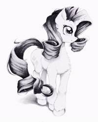 Size: 2400x3000 | Tagged: safe, artist:zetamad, rarity, pony, unicorn, g4, chest fluff, ear fluff, female, high res, mare, monochrome, solo, standing, traditional art