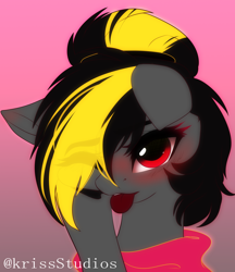 Size: 2676x3091 | Tagged: safe, artist:krissstudios, oc, oc only, pony, blushing, bust, clothes, female, gradient background, high res, looking at you, mare, portrait, solo, sweater, tongue out