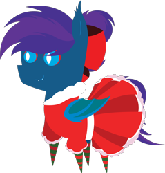Size: 5795x6073 | Tagged: safe, artist:tikibat, derpibooru exclusive, oc, oc only, oc:stardust, oc:stardust(cosmiceclipse), bat pony, pony, bat pony oc, bat wings, bow, christmas, clothes, crossdressing, dress, ear fluff, fangs, frilly dress, hair bow, holiday, male, membranous wings, simple background, slit pupils, socks, solo, stallion, striped socks, transparent background, wings
