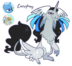 Size: 1280x1183 | Tagged: safe, artist:goatpaste, discord, trixie, oc, oc:cacophony, hybrid, g4, female, interspecies offspring, male, offspring, parent:discord, parent:trixie, parents:trixcord, shipping, straight, trixcord