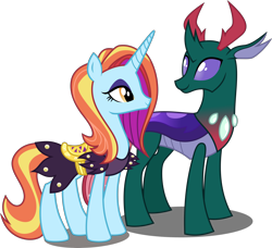 Size: 4300x3917 | Tagged: safe, artist:dashiesparkle, artist:xebck, edit, vector edit, pharynx, sassy saddles, changedling, changeling, pony, unicorn, canterlot boutique, g4, to change a changeling, .svg available, absurd resolution, clothes, crack shipping, dress, duo, female, male, prince pharynx, sassynx, shipping, simple background, straight, transparent background, vector