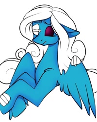 Size: 1080x1350 | Tagged: safe, alternate version, artist:tessa_key_, oc, oc only, pegasus, pony, bandaid, bust, eyelashes, female, injured, lineart, mare, one eye closed, partial color, pegasus oc, simple background, solo, white background, wings, wink