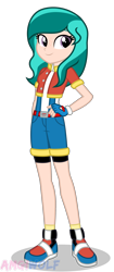 Size: 1316x3141 | Tagged: safe, artist:amgiwolf, oc, oc only, oc:ripple effect, equestria girls, g4, clothes, equestria girls-ified, female, fingerless gloves, gloves, hand on hip, shoes, shorts, simple background, smiling, solo, transparent background