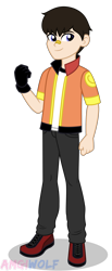 Size: 1312x3189 | Tagged: safe, artist:amgiwolf, oc, oc only, equestria girls, g4, bandaid, clothes, gloves, jacket, male, pants, shoes, simple background, smiling, solo, transparent background