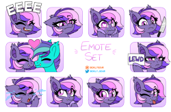 Size: 2784x1820 | Tagged: safe, artist:sickly-sour, oc, oc only, oc:midnight mist, oc:sugar spirits, bat pony, pony, :c, :p, blushing, crying, eeee, emotes, fangs, female, frown, glare, heart eyes, knife, mare, nuzzling, simple background, thinking, tongue out, transparent background, wingding eyes