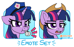 Size: 1112x714 | Tagged: safe, artist:sickly-sour, twilight sparkle, pony, g4, cowboy hat, emotes, female, hat, mare, police uniform, simple background, solo, stetson, transparent background, whistle