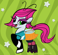 Size: 568x534 | Tagged: safe, artist:persicute, pony, eyeshadow, female, looking back, maggie pesky, makeup, mare, open mouth, ponified, pose, solo, the buzz on maggie