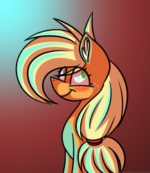 Size: 2600x3000 | Tagged: safe, artist:chipwanderer, applejack, earth pony, pony, g4, blushing, female, gradient background, high res, mare, solo