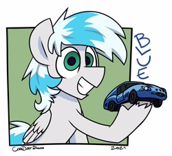 Size: 2944x2676 | Tagged: safe, artist:coaldustthestrange, oc, oc only, pegasus, pony, car, high res, looking at you, smile grin, solo, toy