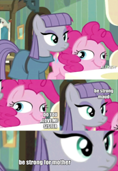 Size: 654x943 | Tagged: safe, edit, edited screencap, editor:maonyman, screencap, maud pie, pinkie pie, earth pony, pony, g4, maud pie (episode), season 4, all new, caption, close-up, collage, derp, female, great moments in animation, image macro, joke, mare, maud being maud, meme, pinkie pie is best facemaker, ponified, ponified meme, ponk, smear frame, text