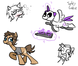 Size: 2000x1700 | Tagged: safe, artist:saltycube, alicorn, earth pony, pony, colt, duo, jerma985, keyboard, magic, male, ponified, reddit, rule 85, simple background, sketch, twitch, white background