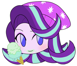 Size: 740x640 | Tagged: safe, alternate version, artist:batipin, part of a set, starlight glimmer, equestria girls, g4, beanie, food, hat, head only, ice cream, messy eating, solo, that human sure does love ice cream, that pony sure does love ice cream