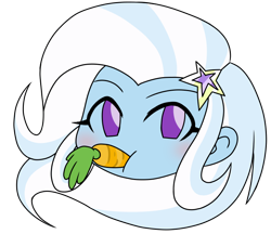 Size: 740x640 | Tagged: safe, alternate version, artist:batipin, part of a set, trixie, equestria girls, g4, carrot, cute, diatrixes, food, head only, simple background, solo, transparent background