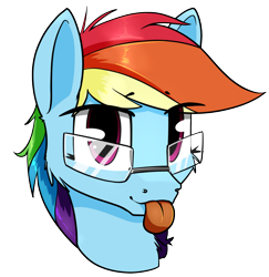 Size: 900x927 | Tagged: safe, artist:dacaoo, rainbow dash, pegasus, pony, g4, :p, egghead, egghead dash, glasses, head only, looking at you, mlem, silly, simple background, solo, tongue out, transparent background