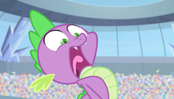 Size: 1266x720 | Tagged: safe, screencap, spike, dragon, equestria games (episode), g4, equestria games, inhaling, open mouth, puffed chest, solo