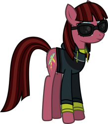 Size: 1319x1511 | Tagged: safe, alternate version, artist:lightningbolt, derpibooru exclusive, earth pony, pony, g4, .svg available, clothes, cobra starship, eyeshadow, female, hoodie, lidded eyes, makeup, mare, ponified, shirt, show accurate, simple background, smiling, solo, standing, sunglasses, svg, transparent background, undershirt, vector, victoria asher