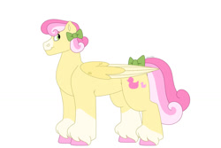 Size: 1280x854 | Tagged: safe, artist:itstechtock, oc, oc only, oc:water lily, pegasus, pony, bow, female, magical lesbian spawn, mare, offspring, parent:lily, parent:lily valley, parent:roseluck, simple background, solo, tail bow, white background