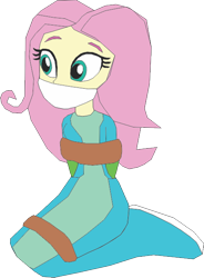 Size: 472x640 | Tagged: safe, artist:caido58, fluttershy, equestria girls, g4, arm behind back, bondage, bound and gagged, gag, kneeling, simple background, solo, tied up, transparent background