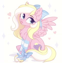 Size: 4046x4107 | Tagged: safe, artist:sparkling_light, artist:sparkling_light base, oc, oc only, oc:bay breeze, pegasus, pony, :p, blushing, bow, chest fluff, clothes, cute, ear fluff, female, hair bow, mare, ocbetes, signature, simple background, sitting, socks, solo, spread wings, striped socks, tail bow, tongue out, white background, wings