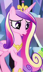 Size: 674x1111 | Tagged: safe, screencap, princess cadance, alicorn, pony, g4, the times they are a changeling, cropped, female, hoof shoes, mare, open mouth, raised hoof, solo