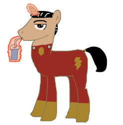 Size: 668x676 | Tagged: safe, artist:strelokfaggot, pony, unicorn, 4chan, drinking, magic, shazam, smug, superhero