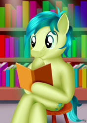 Size: 1920x2716 | Tagged: safe, artist:leonkay, sandbar, earth pony, pony, g4, book, bookshelf, male, reading, solo