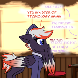 Size: 540x540 | Tagged: safe, artist:askavrobishop, oc, oc:bishop, oc:circy, oc:sky glow, pegasus, pony, comic:askavrobishop, clothes, feathered wings, female, mare, uniform, wings