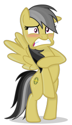 Size: 2000x3453 | Tagged: safe, artist:grapefruit-face, daring do, pegasus, pony, g4, base used, bipedal, blushing, covering crotch, embarrassed, embarrassed nude exposure, high res, missing accessory, naked rarity, nudity, show accurate, simple background, solo, transparent background, we don't normally wear clothes