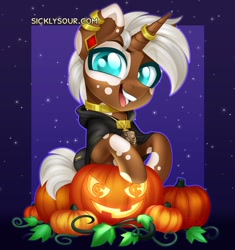 Size: 1110x1182 | Tagged: safe, artist:sickly-sour, oc, oc only, pony, unicorn, halloween, holiday, jack-o-lantern, pumpkin