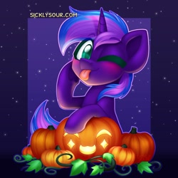 Size: 1182x1182 | Tagged: safe, artist:sickly-sour, oc, oc only, pony, unicorn, halloween, holiday, jack-o-lantern, pumpkin