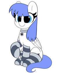 Size: 3888x4928 | Tagged: safe, artist:kittyrosie, part of a set, oc, oc only, oc:snow pup, pegasus, pony, clothes, collar, commission, cute, ocbetes, pet tag, raised hoof, simple background, smiling, socks, solo, striped socks, transparent background, ych result