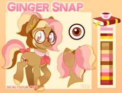 Size: 1439x1098 | Tagged: safe, artist:sickly-sour, oc, oc only, oc:ginger snap, earth pony, pony, female, glasses, mare