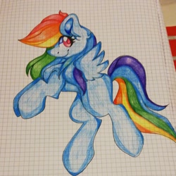 Size: 1080x1080 | Tagged: safe, artist:tessa_key_, rainbow dash, pegasus, pony, g4, ear fluff, eyelashes, female, graph paper, mare, missing cutie mark, smiling, solo, traditional art, wings
