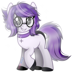Size: 1280x1286 | Tagged: safe, artist:amgiwolf, oc, oc only, earth pony, pony, choker, colored hooves, cross, earth pony oc, glasses, grin, simple background, smiling, solo, transparent background