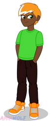 Size: 1312x3189 | Tagged: safe, artist:amgiwolf, oc, oc only, equestria girls, g4, clothes, dark skin, male, pants, simple background, smiling, solo, transparent background