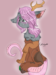 Size: 899x1200 | Tagged: safe, artist:cocolove2176, oc, oc only, draconequus, hybrid, blushing, draconequus oc, female, interspecies offspring, offspring, parent:discord, parent:fluttershy, parents:discoshy, signature, solo