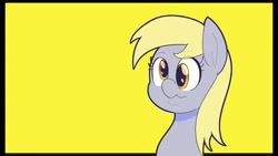 Size: 1280x720 | Tagged: safe, artist:another_pony, derpy hooves, pony, g4, bust, cute, female, mare, simple background, solo, yellow background
