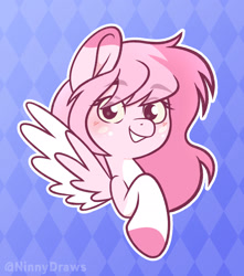 Size: 1582x1790 | Tagged: safe, artist:ninnydraws, oc, oc only, pegasus, pony, blushing, looking at you, smiling, solo, spread wings, wings
