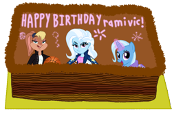 Size: 960x698 | Tagged: safe, artist:catdragon4, artist:ramivic, trixie, pony, unicorn, equestria girls, g4, birthday cake, cake, crossover, female, food, lola bunny, looney tunes, mare