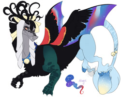 Size: 1024x820 | Tagged: safe, artist:arexstar, oc, oc only, draconequus, hybrid, interspecies offspring, magical threesome spawn, multiple parents, offspring, parent:discord, parent:princess luna, parent:songbird serenade, simple background, solo, white background