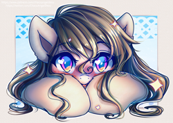 Size: 1414x1000 | Tagged: safe, artist:chaosangeldesu, octavia melody, earth pony, pony, g4, abstract background, adorable face, big eyes, blushing, cute, eye clipping through hair, eyebrows, eyebrows visible through hair, eyelashes, heart eyes, hnnng, hoof fluff, looking at you, misleading thumbnail, smiling, solo, sparkles, tavibetes, weapons-grade cute, wingding eyes