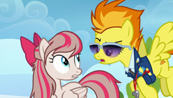 Size: 1920x1080 | Tagged: safe, screencap, angel wings, spitfire, pegasus, pony, g4, top bolt, female, mare