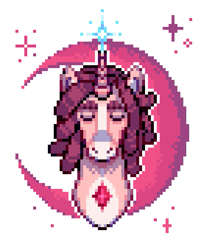 Size: 565x679 | Tagged: safe, artist:hikkage, oc, oc only, pony, unicorn, crescent moon, dreadlocks, moon, pixel art, simple background, solo, white background