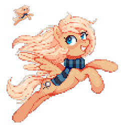 Size: 588x611 | Tagged: safe, artist:hikkage, oc, oc only, oc:mirta whoowlms, pegasus, pony, clothes, pixel art, scarf, simple background, smiling, solo, transparent background