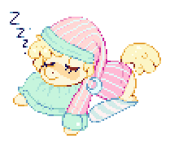 Size: 638x563 | Tagged: safe, artist:hikkage, oc, oc only, pony, clothes, hat, nightcap, pajamas, pillow, pixel art, simple background, sleeping, socks, solo, white background